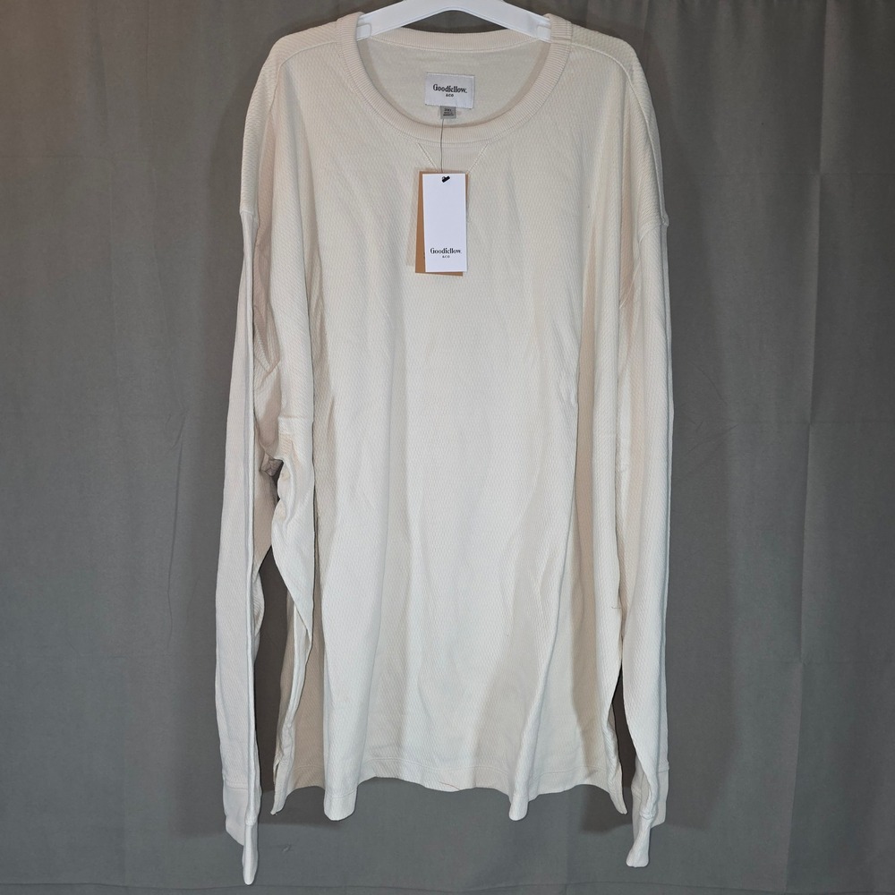 Goodfellow & Co Mens Vintage Textured Crew Long Sleeve Shirt Off White 3XL NWT